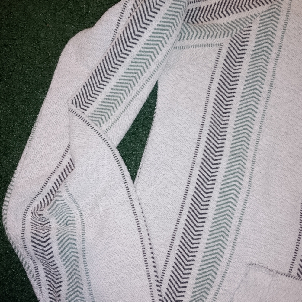 Boho Vibes Brooklyn Co Gray With Black and Green Chevron Stripes Hoodie-Medium. - Picture 4 of 5